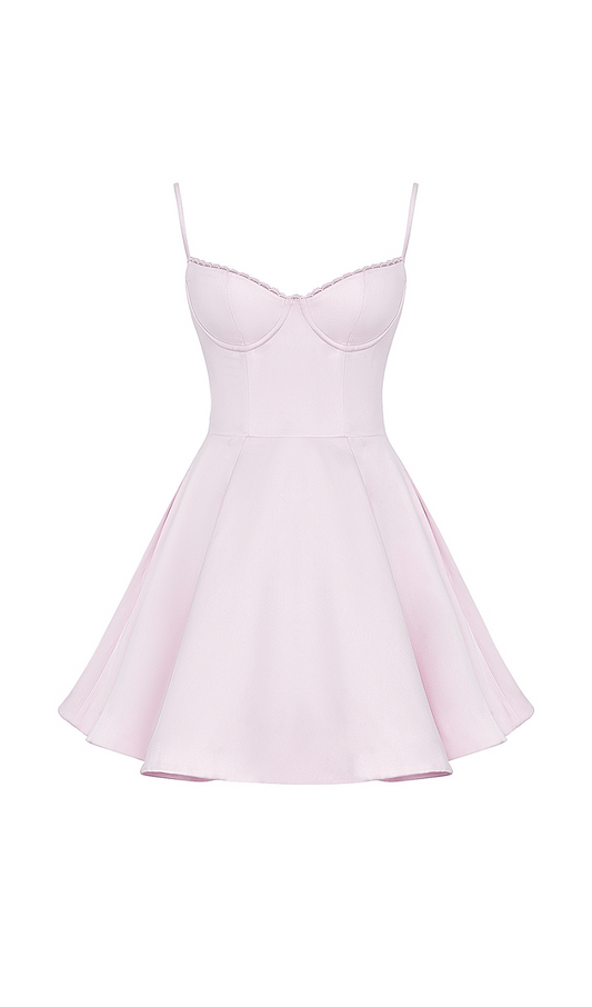 LACE TRIM BUSTIER A LINE DRESS IN PINK