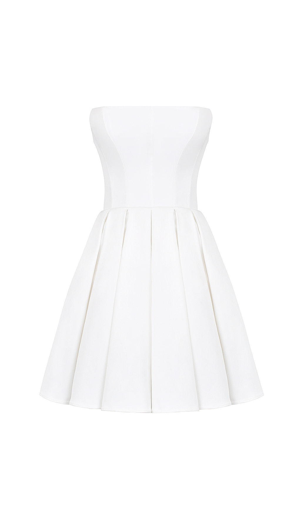 WHITE STRAPLESS PLEATED MINI DRESS