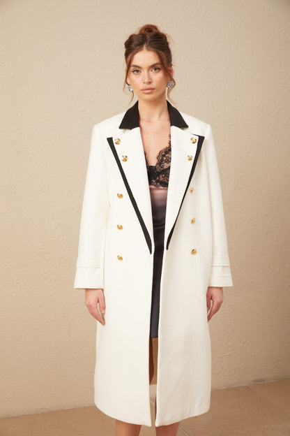 Térébentine wool color-blocked double-breasted long blazer