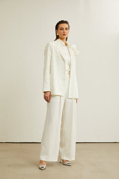 Karine white faux-pearl floral jacket