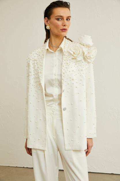 Karine white faux-pearl floral jacket