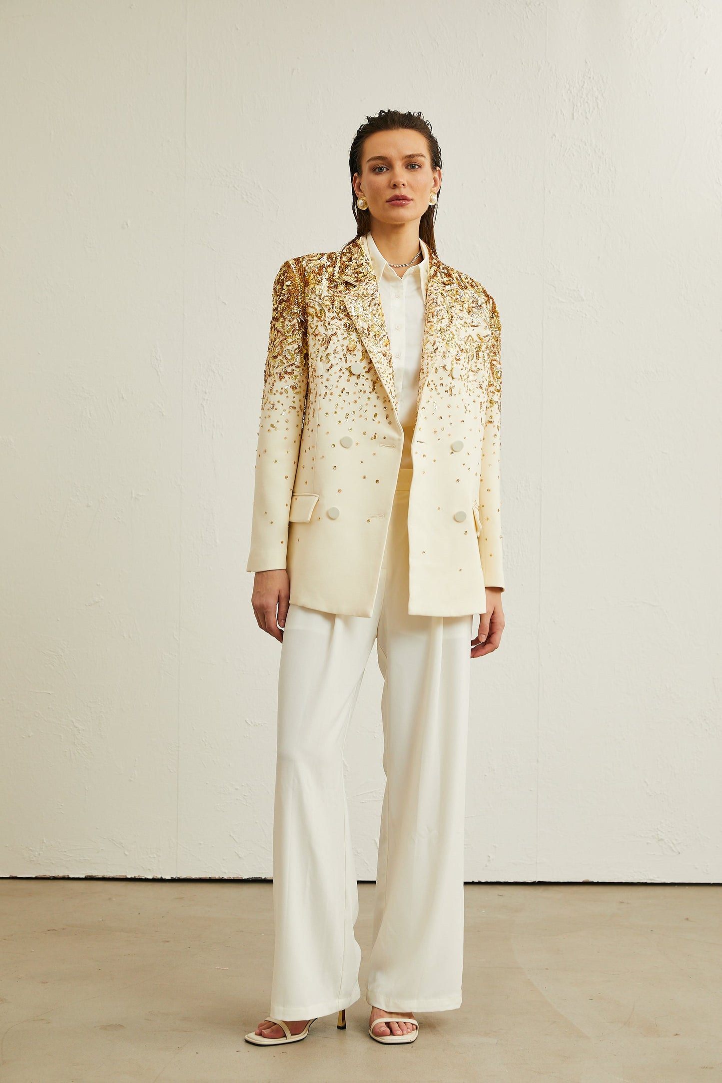 Carole stud-embellished embroidered blazer