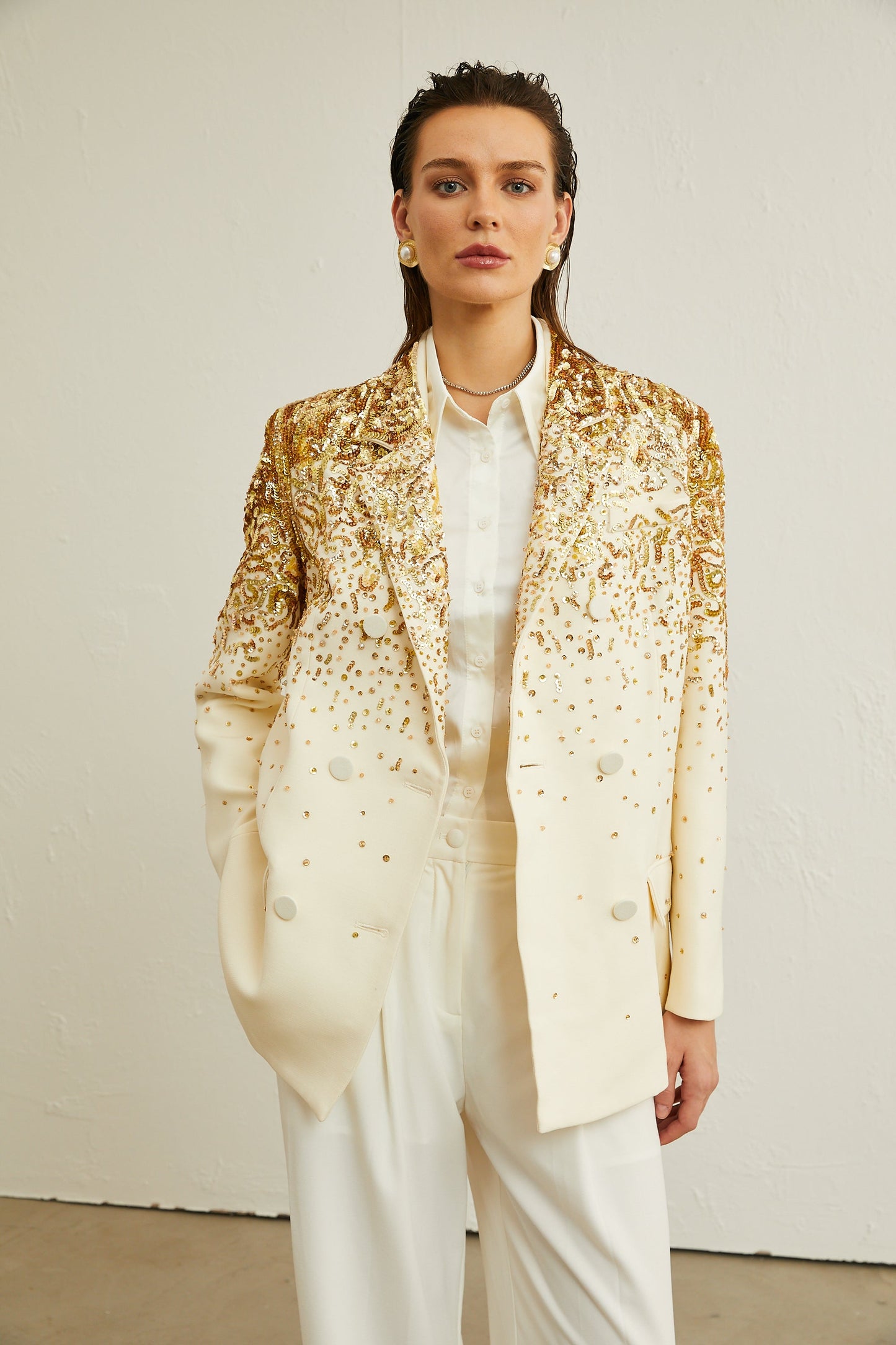Carole stud-embellished embroidered blazer