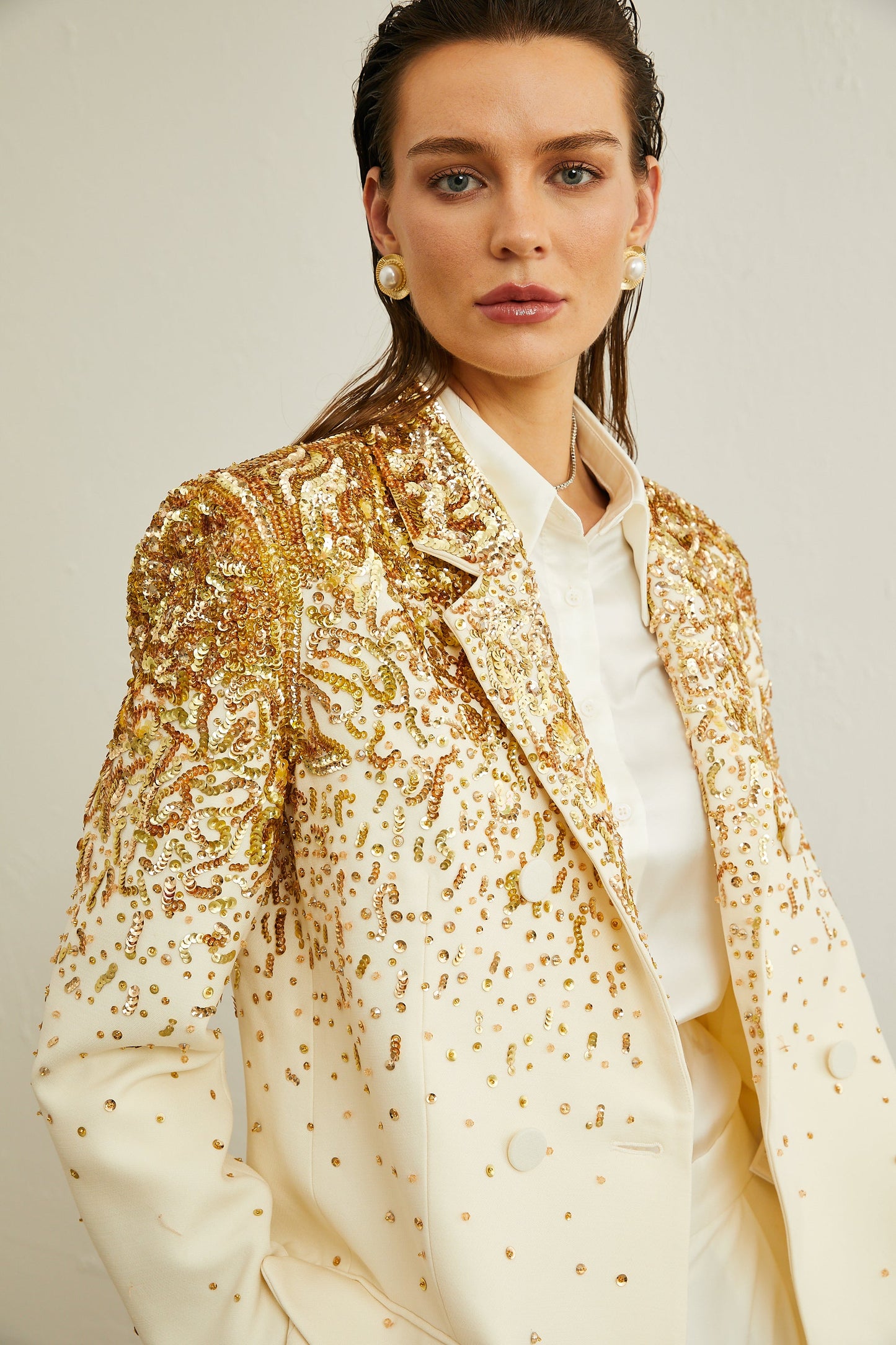Carole stud-embellished embroidered blazer