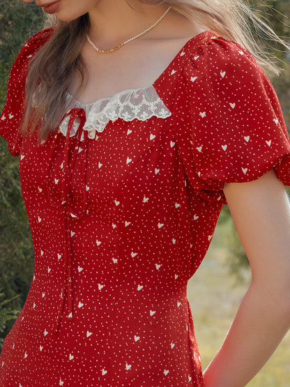 Emma Square Neck Lace Puff Sleeves Dress