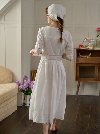 Fiona 100% Cotton White Midi Dress