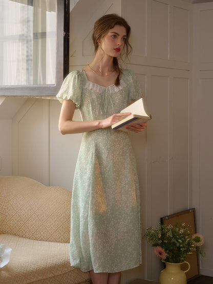Emma Square Neck Lace Puff Sleeves Dress