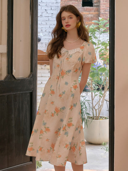 Emma Square Neck Lace Puff Sleeves Dress