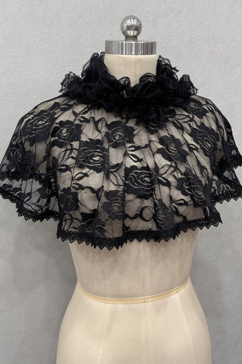 Maricia Cape Mini Dress - Black Polka Dot Print