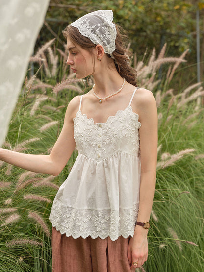Myla Lace-Embroidered 100% Cotton Top