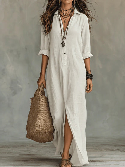 Soline™ | Oversized Black Maxi Dress with Buttons