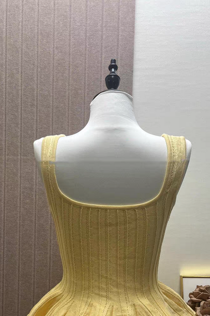 Yellow Square Neck Ribbed Peplum Tank Top & White Bubble Mini Skirt Set