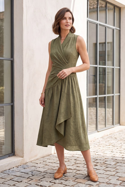 French Riviera matte crepe Midi Dress for urban workday sea-glass green matte crepe, compact viscose or washed satin with low shine Midi Dress - product view 2