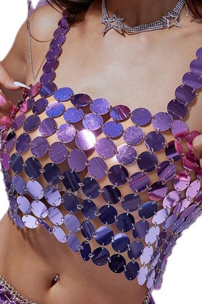 Purple sequin backless top
