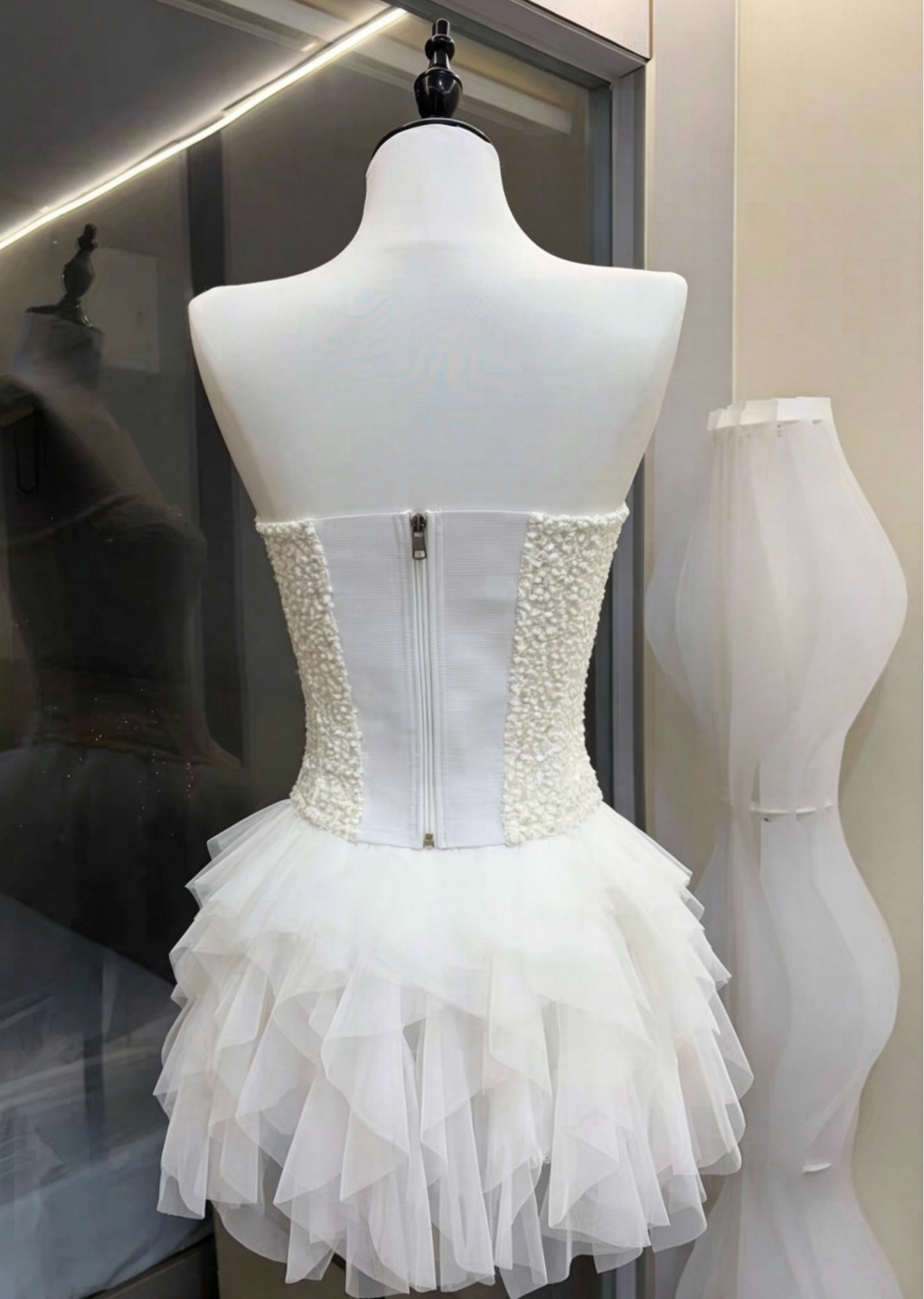 Beaded Strapless Corset & Ruffle Tulle Mini Skirt Two-Piece Set