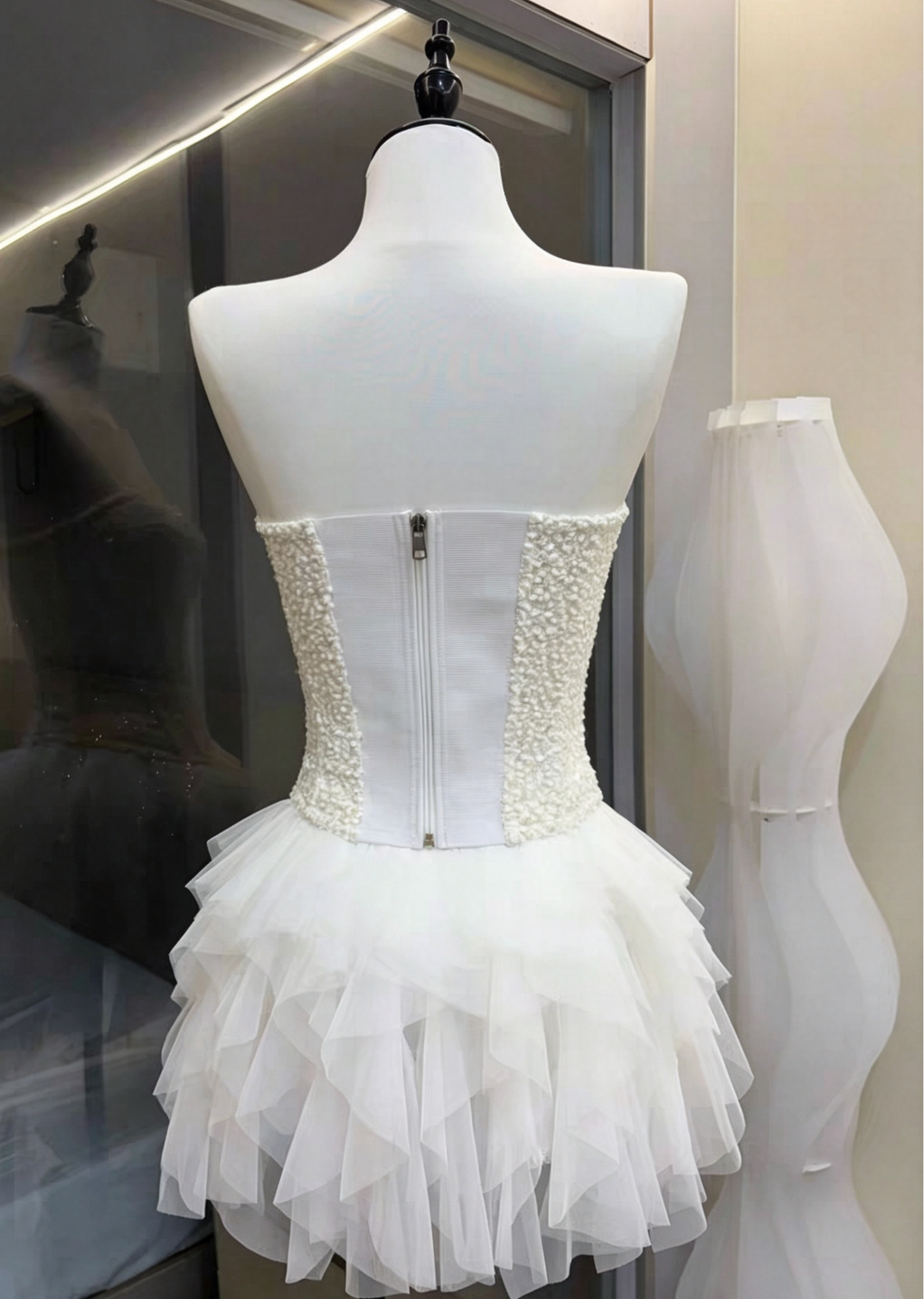 Beaded Strapless Corset & Ruffle Tulle Mini Skirt Two-Piece Set