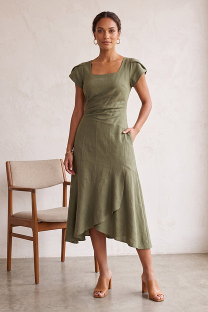 Scandinavian Minimal linen-viscose Midi Skirt for summer dinner plum linen-viscose, cotton poplin or washed silk blend Midi Skirt - product view 5