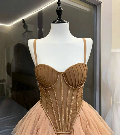 Rhinestone Strap Corset & Fluffy Tulle Mini Skirt Two-Piece Set