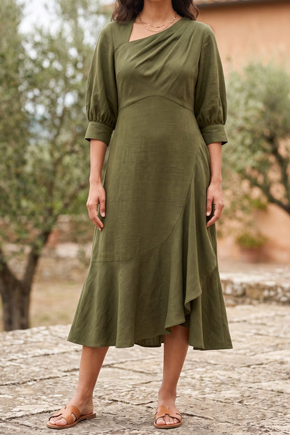 Italian Garden premium compact jersey or fluid Tencel blend Midi Dress for creative office clay red premium compact jersey or fluid Tencel blend Midi Dress - product view 1