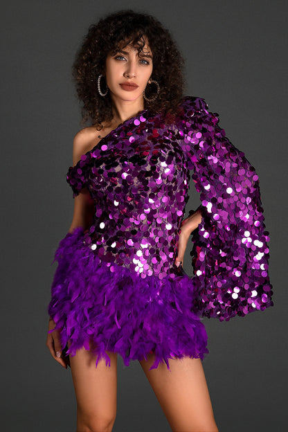 Mulelis Sequin Feather Mini Dress