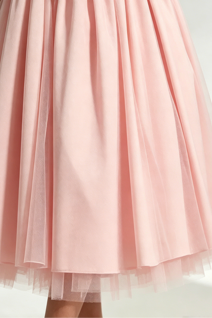 Flower Embroidery Cressida backless puffy Midi Dress - Blush