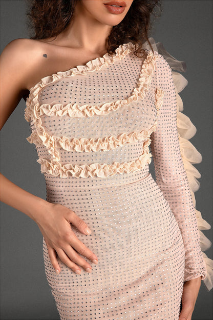 Diogenis One Shoulder Rhinestone Mini Dress