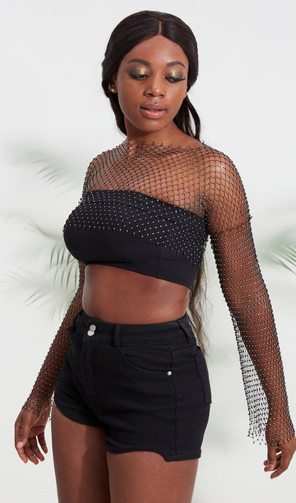BLING LONG SLEEVE CROP TOP