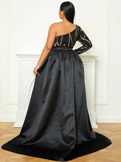 One Shoulder Cloak Sequin Prom Dress
