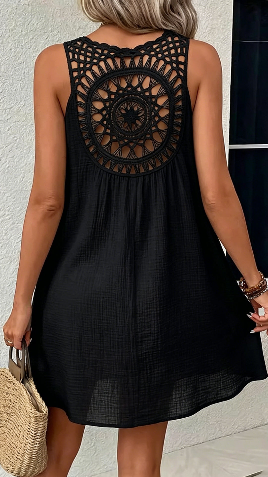 sleeveless backless hollow satin Mini Dress