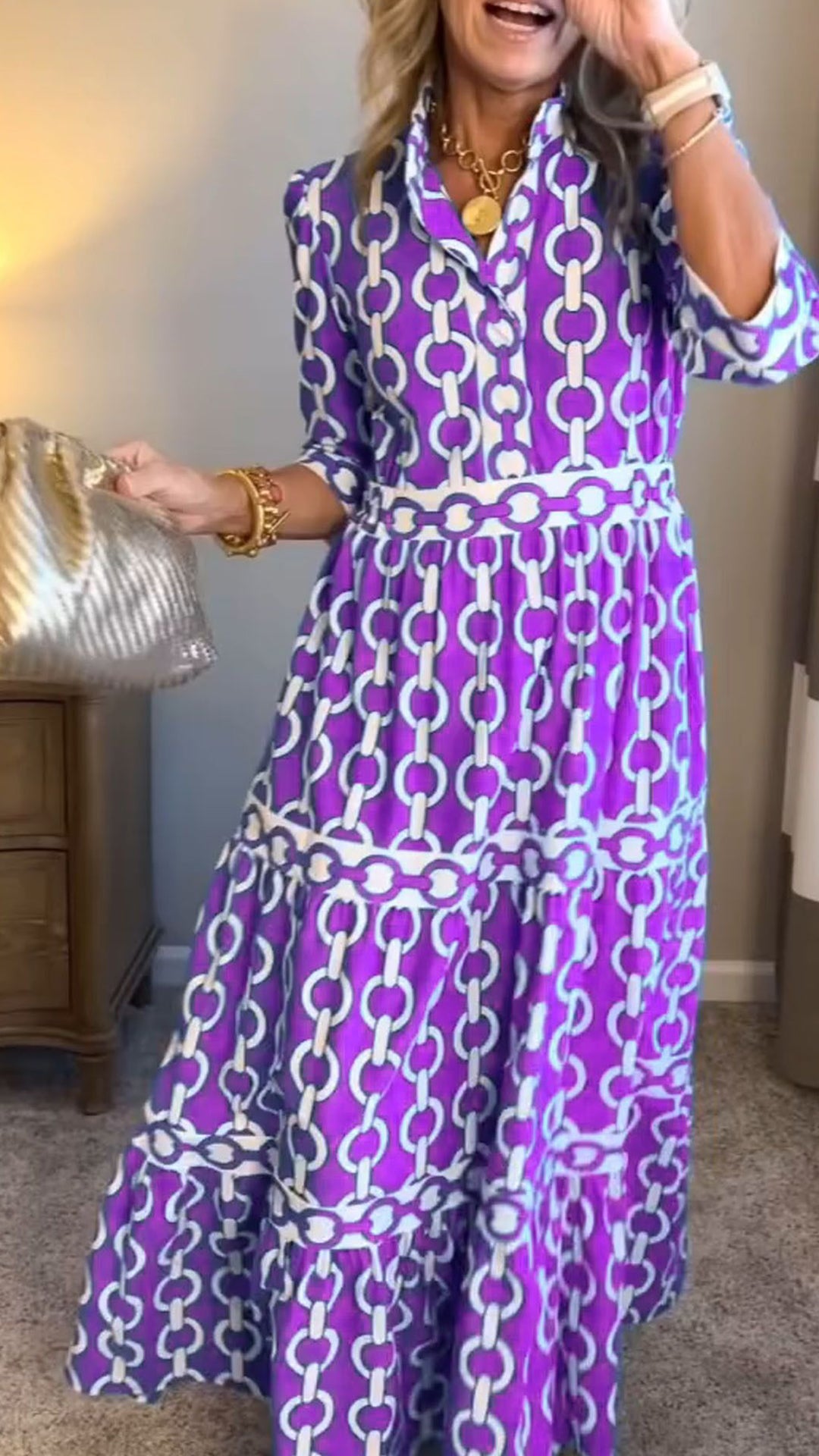 long sleeve Loose printed Maxi Dress