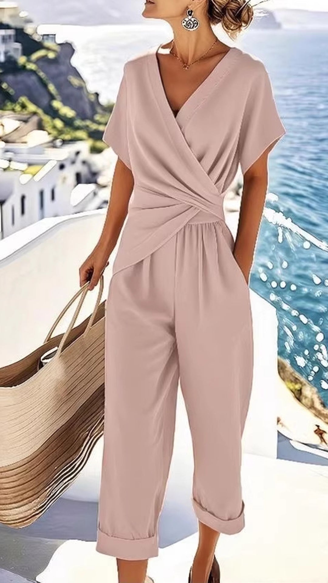 Wrap-Waist Cotton-Blend Two-Piece Set