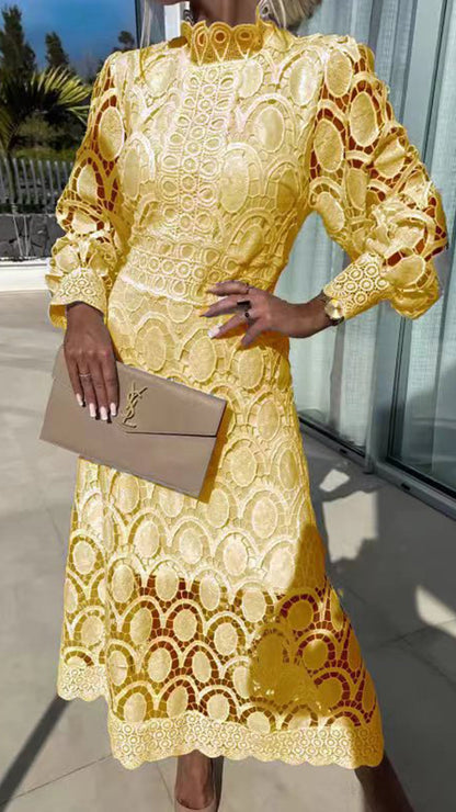Hollow Out long sleeve midi Dress