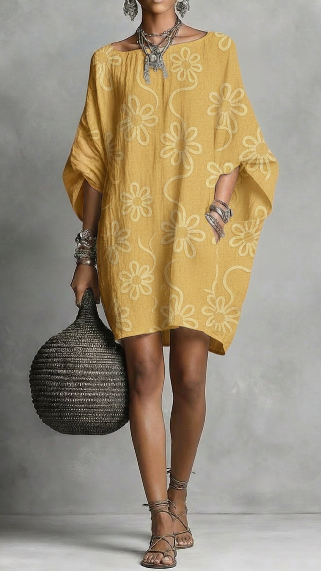 Women's Floral Print Linen-Blend Tunic Dress