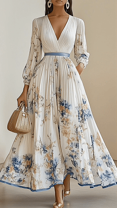 V-Neck floral print long sleeve maxi dress