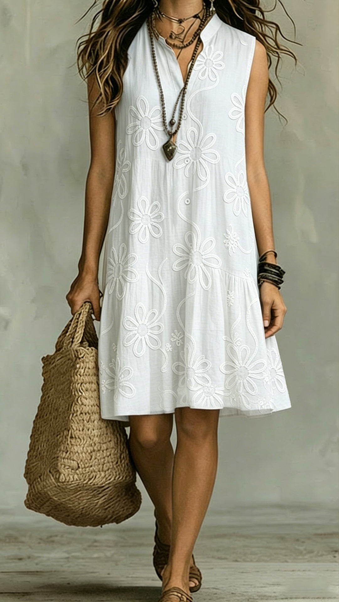 Loose-fitting Batwing Sleeve Cotton Linen Dress