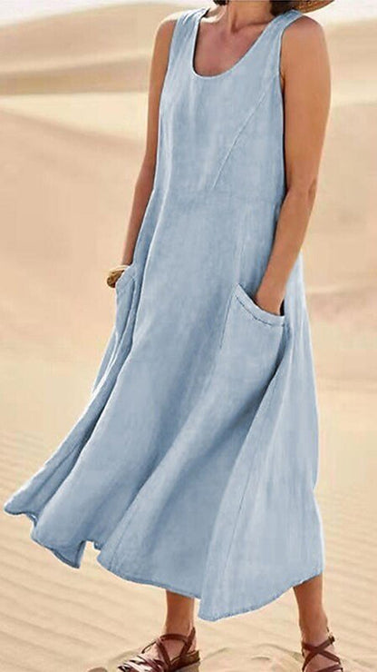 Loose-fitting Batwing Sleeve Cotton Linen Dress