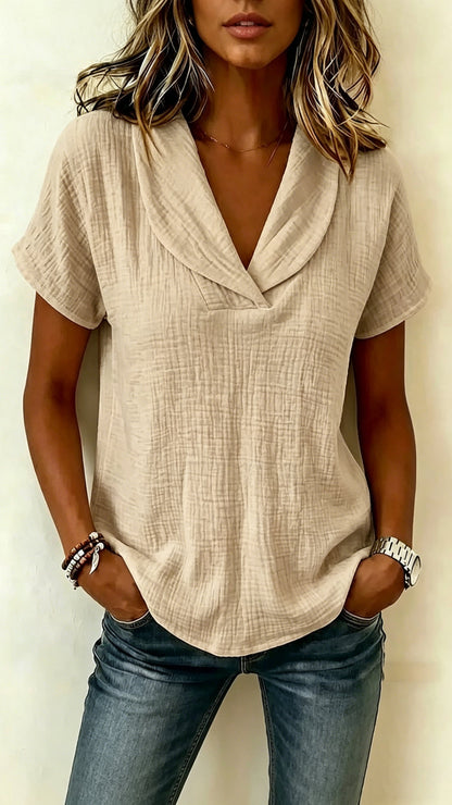 Short-Sleeve Crepe V-Neck Casual Fashion T-Shirt