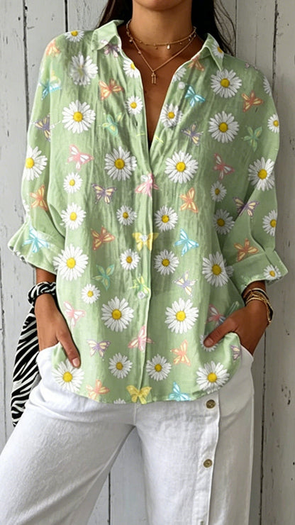 Women's Doll Collar Printed Polyester Blouse