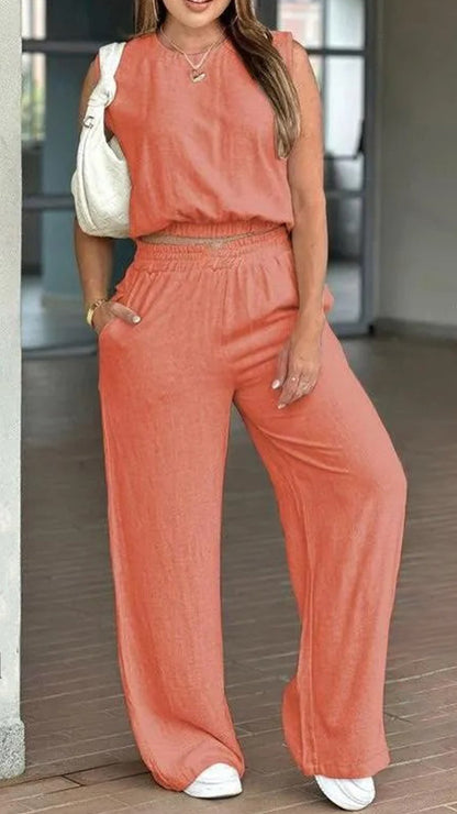 🌷🌷Women's Cotton Sleeveless Tank & Wide Leg Pants 2-Piece Lounge Set