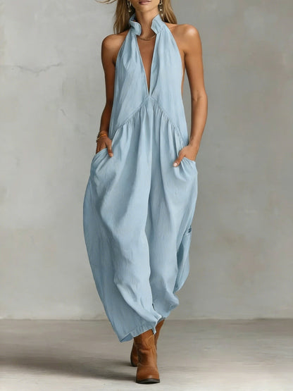 Linen Cotton Halter Maxi Dress