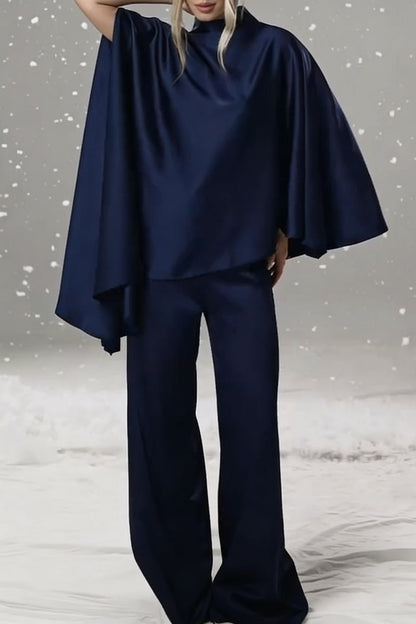 Women's Stylish Semi-High Neck Acetate Two-Piece Set