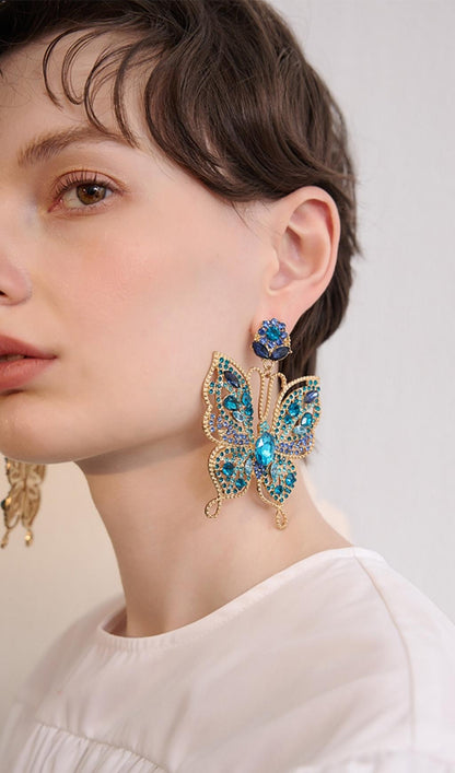 COLORFUL DIAMOND BUTTERFLY RHINESTONE EARRINGS