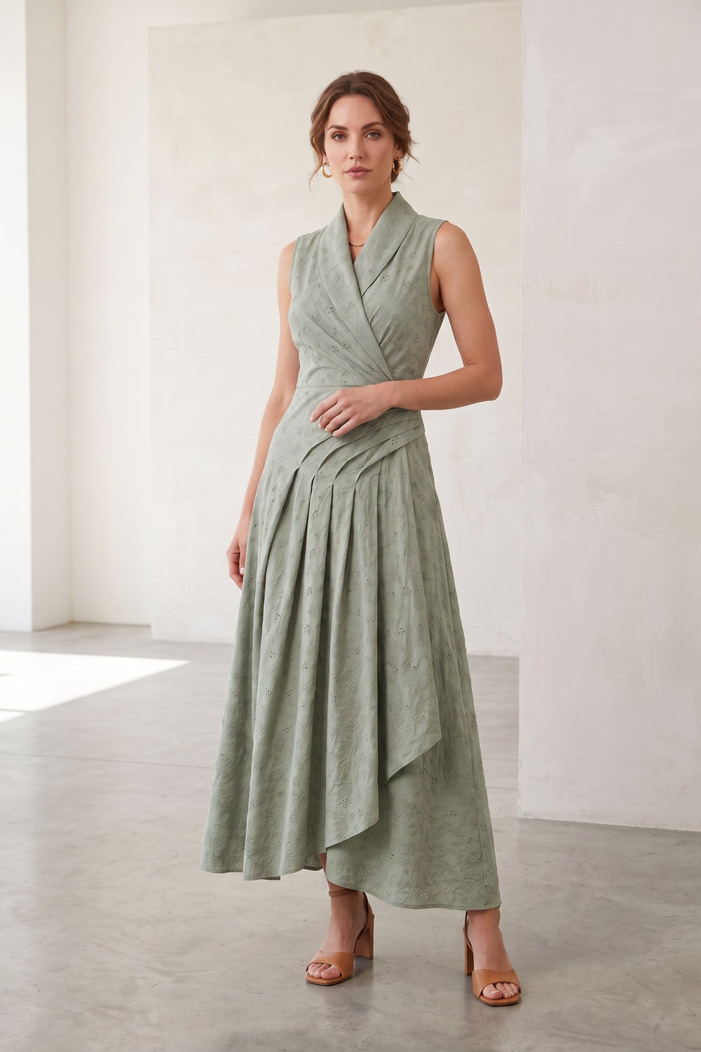 French Riviera matte crepe Midi Dress for urban workday sea-glass green matte crepe, compact viscose or washed satin with low shine Midi Dress - product view 2