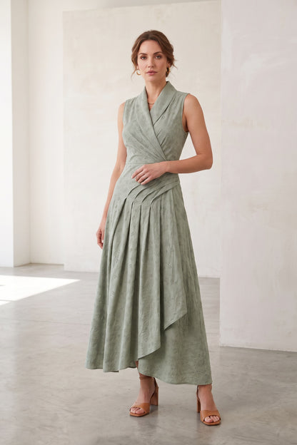 French Riviera matte crepe Midi Dress for urban workday sea-glass green matte crepe, compact viscose or washed satin with low shine Midi Dress - product view 2