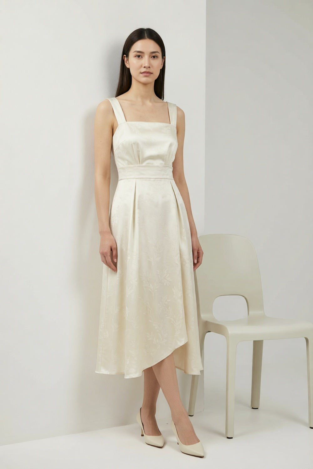 French Riviera matte crepe Midi Dress for urban workday sea-glass green matte crepe, compact viscose or washed satin with low shine Midi Dress - product view 5
