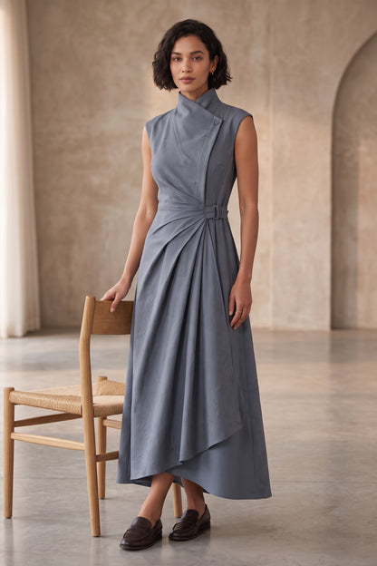 French Riviera matte crepe Midi Dress for urban workday sea-glass green matte crepe, compact viscose or washed satin with low shine Midi Dress - product view 5