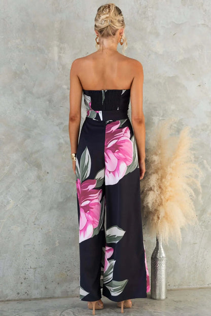 nancy off-shoulder floral print Jumpsuit - black
