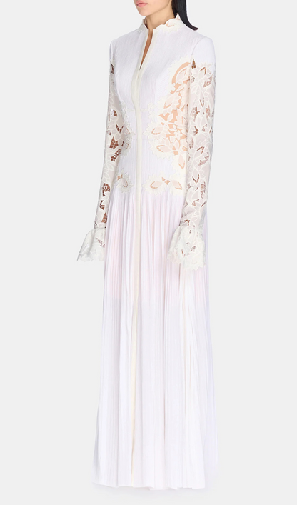 lace embroidered hollow maxi dress in white
