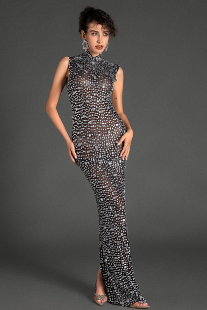 Manolis Sleeveless Diamond Sheer Dress