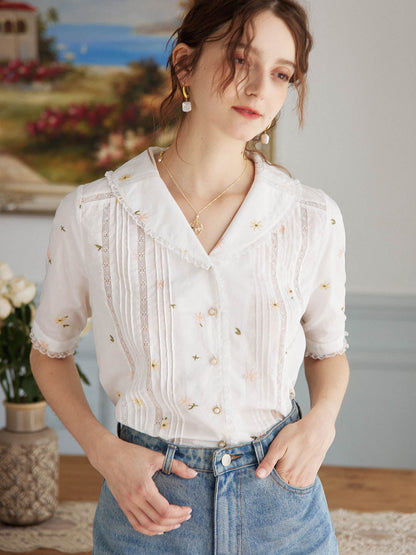 Erin 100% Cotton V-Neck Blouse